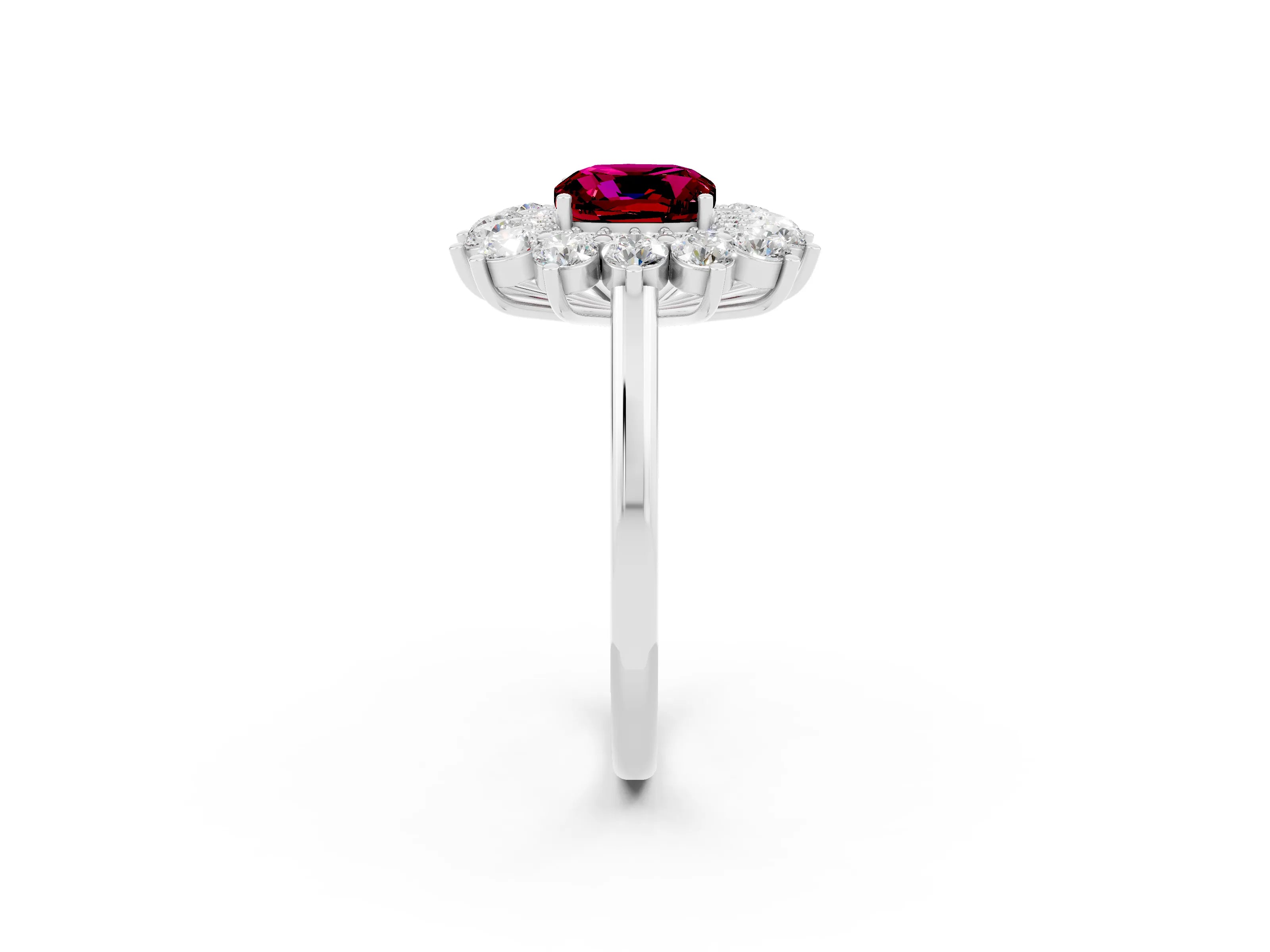 White gold Cushion Cut Halo Cluster Diamond Ring with Pave Band and Four-Prong Setting_2