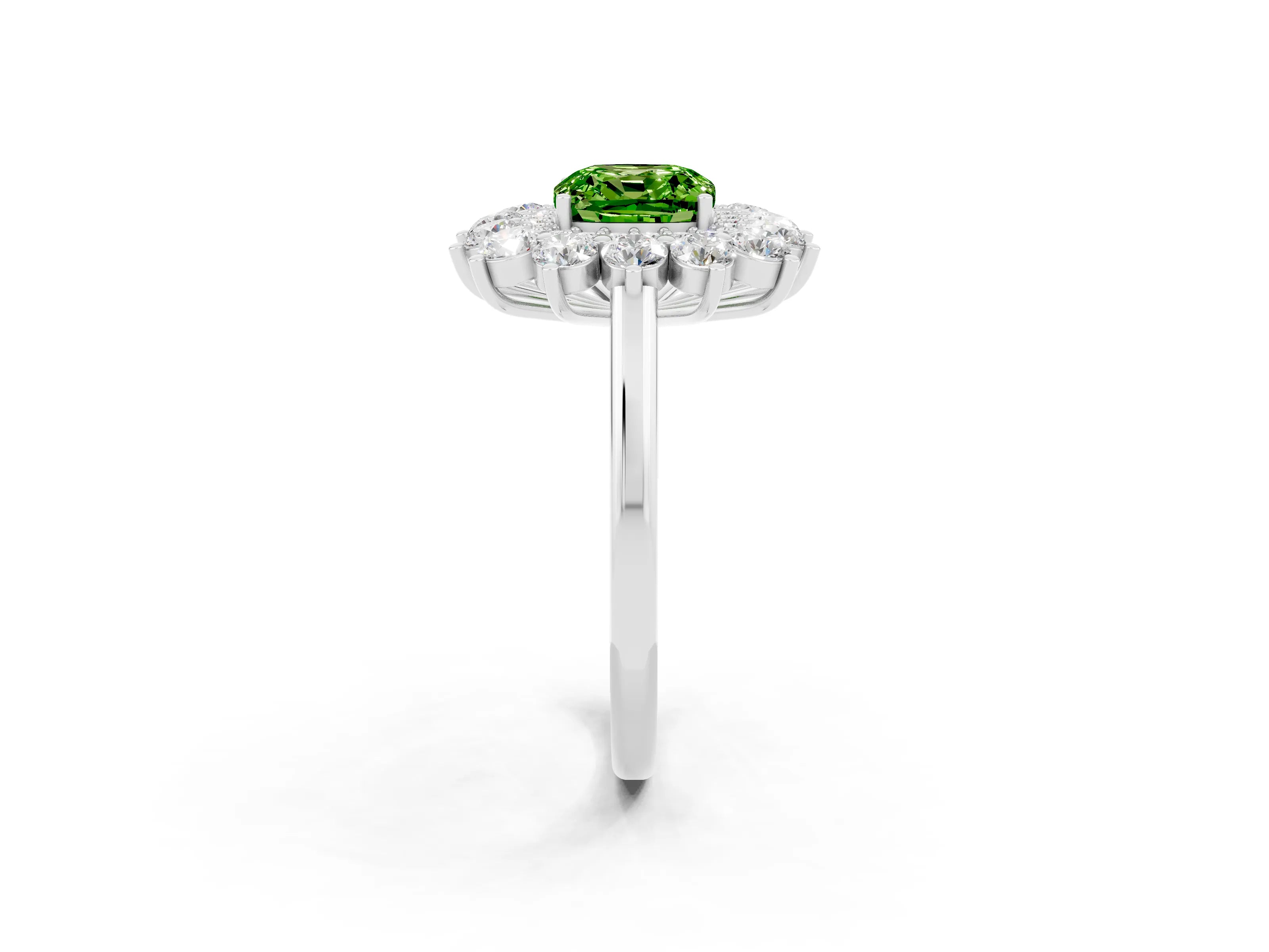 White gold Cushion Cut Halo Cluster Diamond Ring with Pave Band and Four-Prong Setting_2