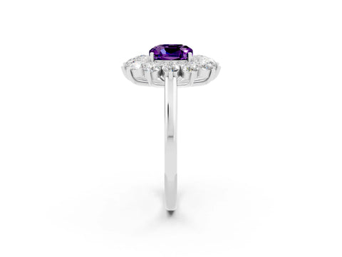 White gold Cushion Cut Halo Cluster Diamond Ring with Pave Band and Four-Prong Setting_2