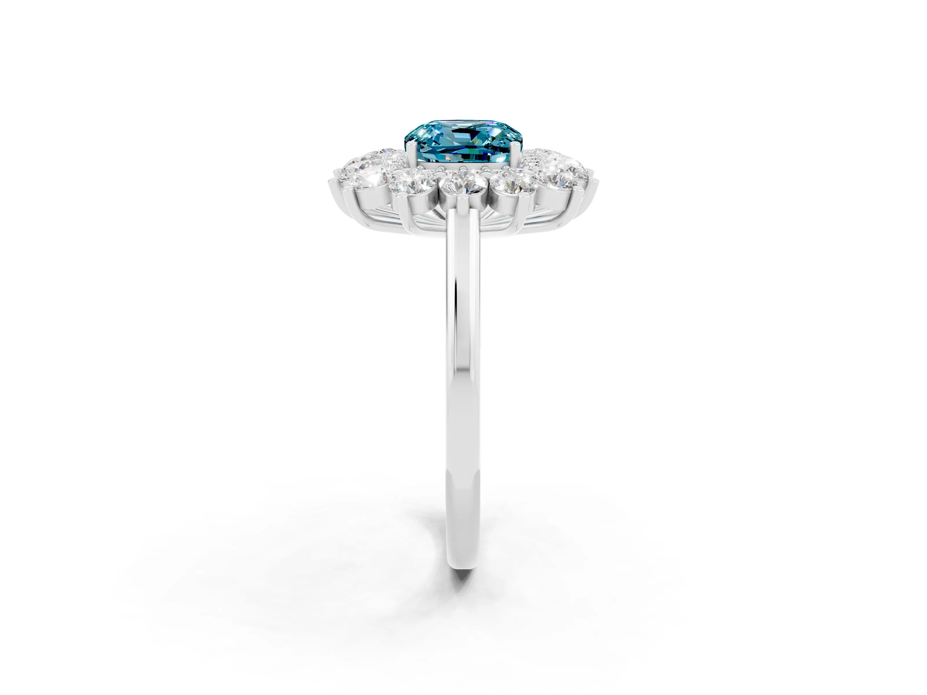 White gold Cushion Cut Halo Cluster Diamond Ring with Pave Band and Four-Prong Setting_2