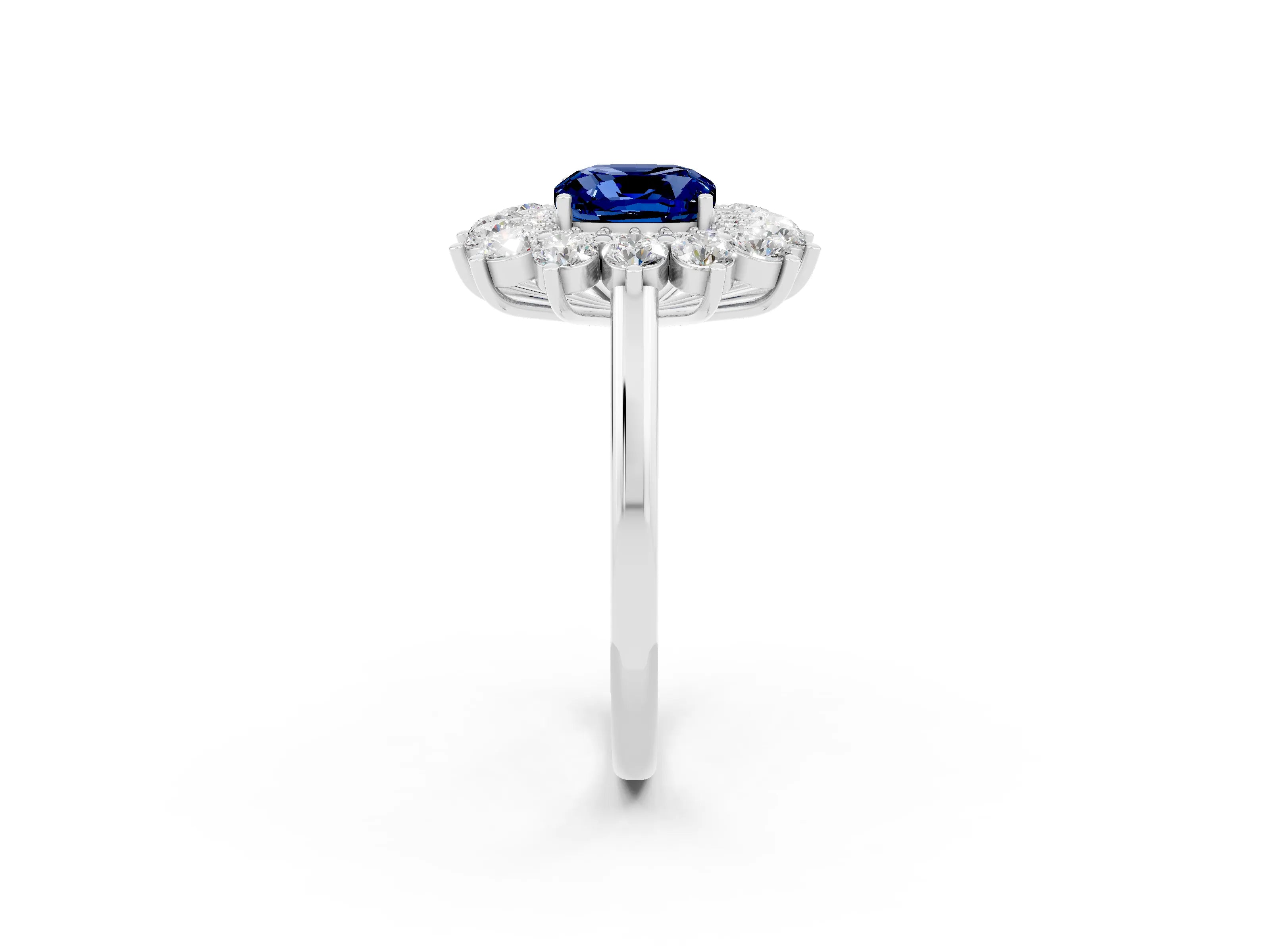 White gold Cushion Cut Halo Cluster Diamond Ring with Pave Band and Four-Prong Setting_2