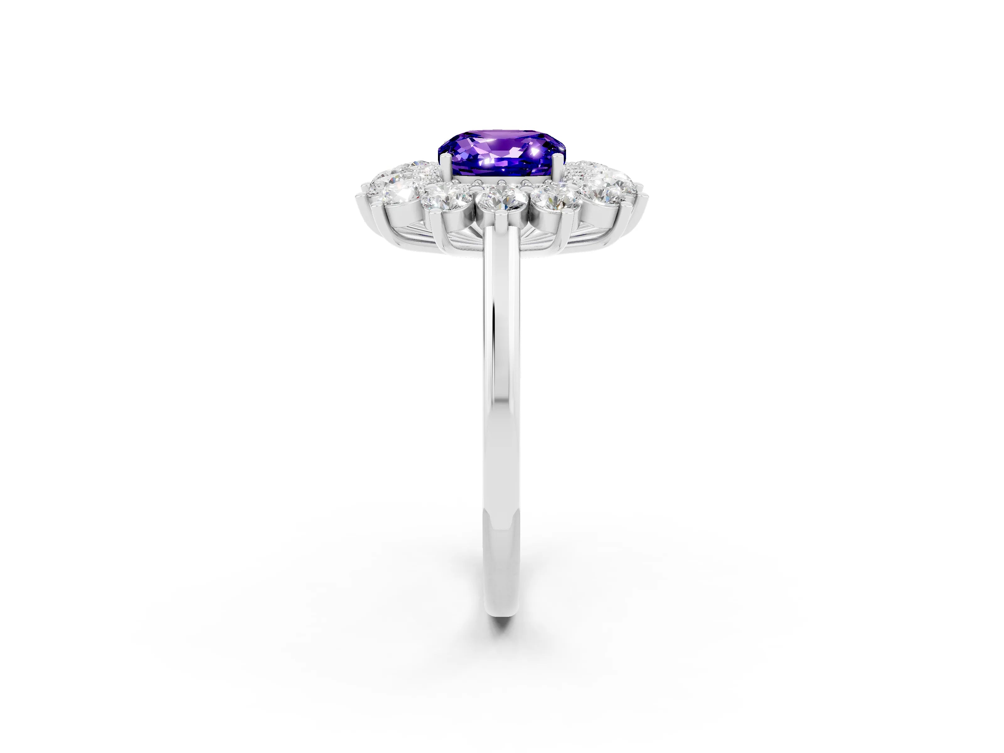 White gold Cushion Cut Halo Cluster Diamond Ring with Pave Band and Four-Prong Setting_2