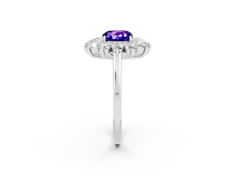 White gold Cushion Cut Halo Cluster Diamond Ring with Pave Band and Four-Prong Setting_2