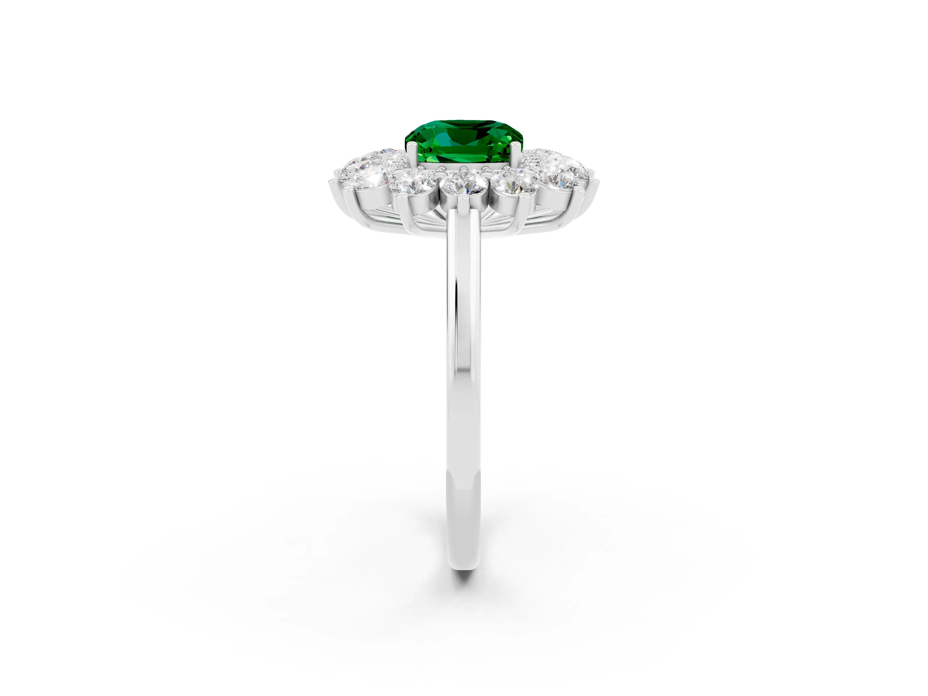 White gold Cushion Cut Halo Cluster Diamond Ring with Pave Band and Four-Prong Setting_2