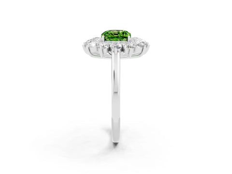 White gold Cushion Cut Halo Cluster Diamond Ring with Pave Band and Four-Prong Setting_2