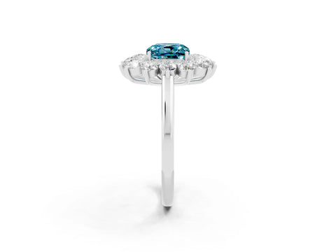 White gold Cushion Cut Halo Cluster Diamond Ring with Pave Band and Four-Prong Setting_2