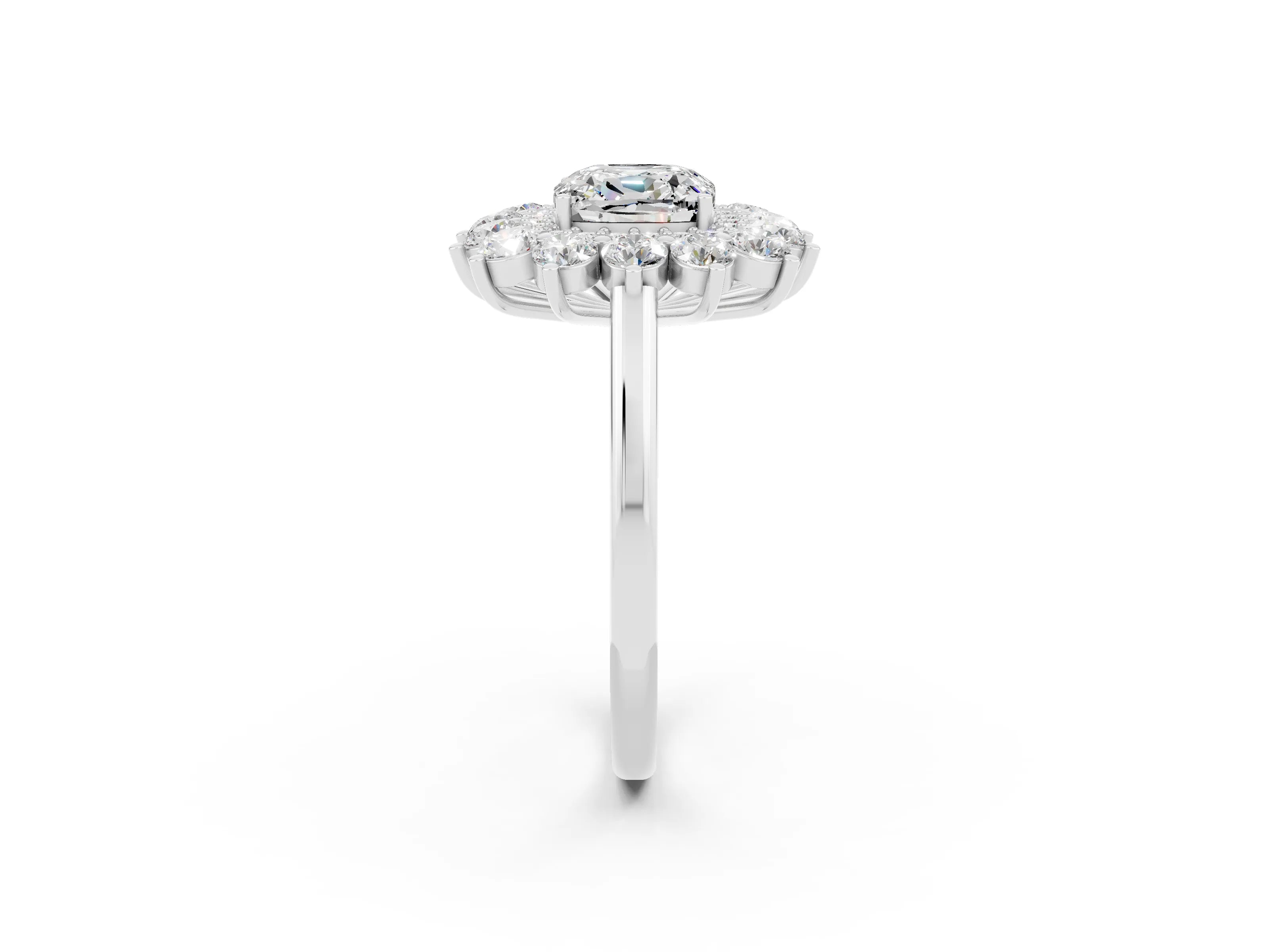 White gold Cushion Cut Halo Cluster Diamond Ring with Pave Band and Four-Prong Setting_2