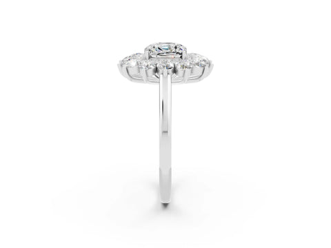 White gold Cushion Cut Halo Cluster Diamond Ring with Pave Band and Four-Prong Setting_2