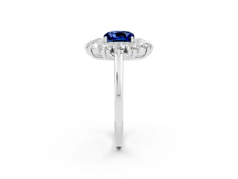 White gold Cushion Cut Halo Cluster Diamond Ring with Pave Band and Four-Prong Setting_2