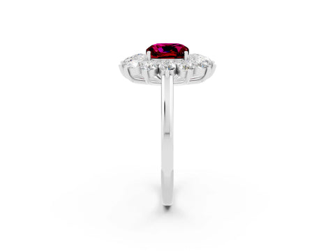 White gold Cushion Cut Halo Cluster Diamond Ring with Pave Band and Four-Prong Setting_2