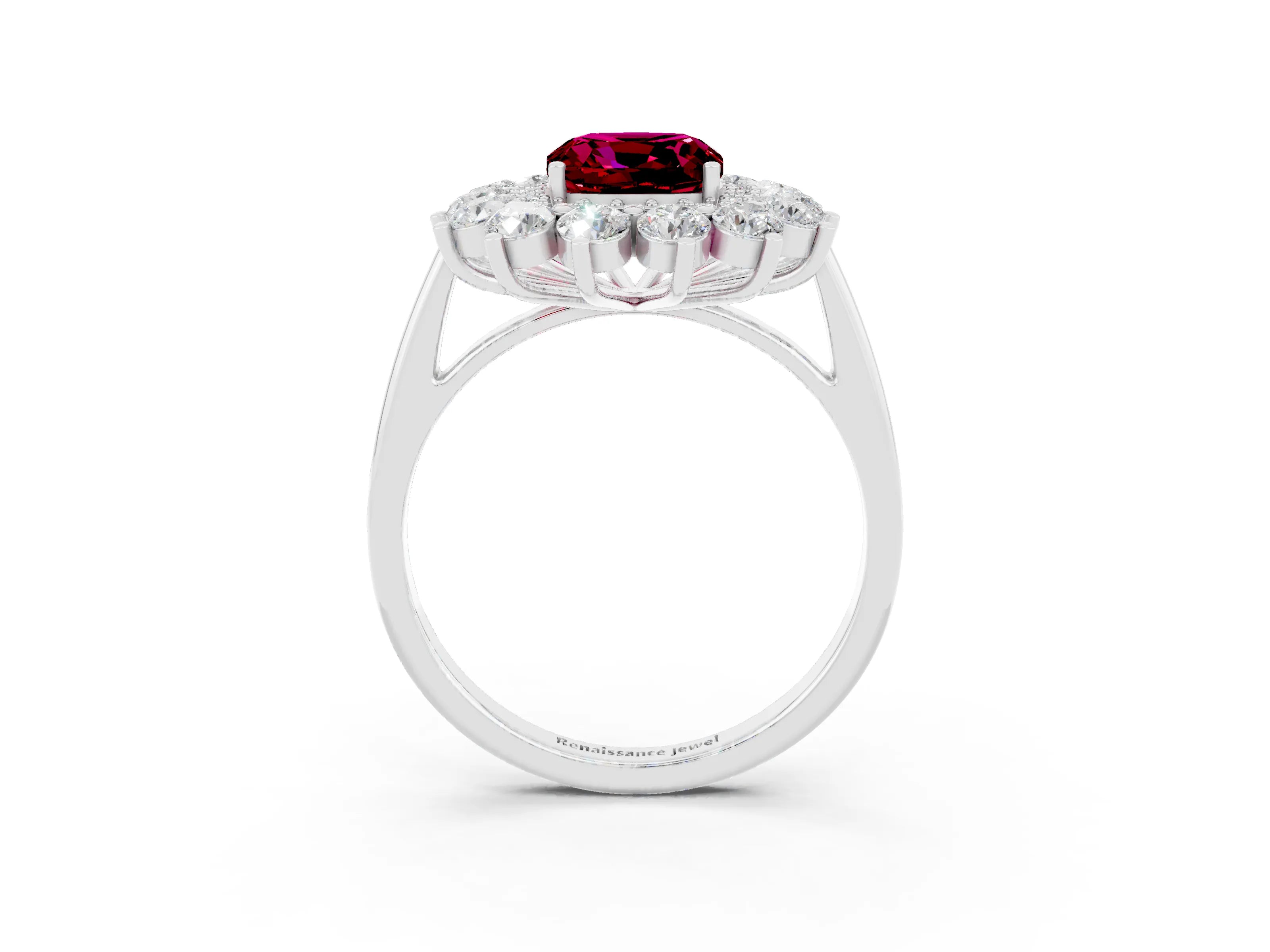 White gold Cushion Cut Halo Cluster Diamond Ring with Pave Band and Four-Prong Setting_3