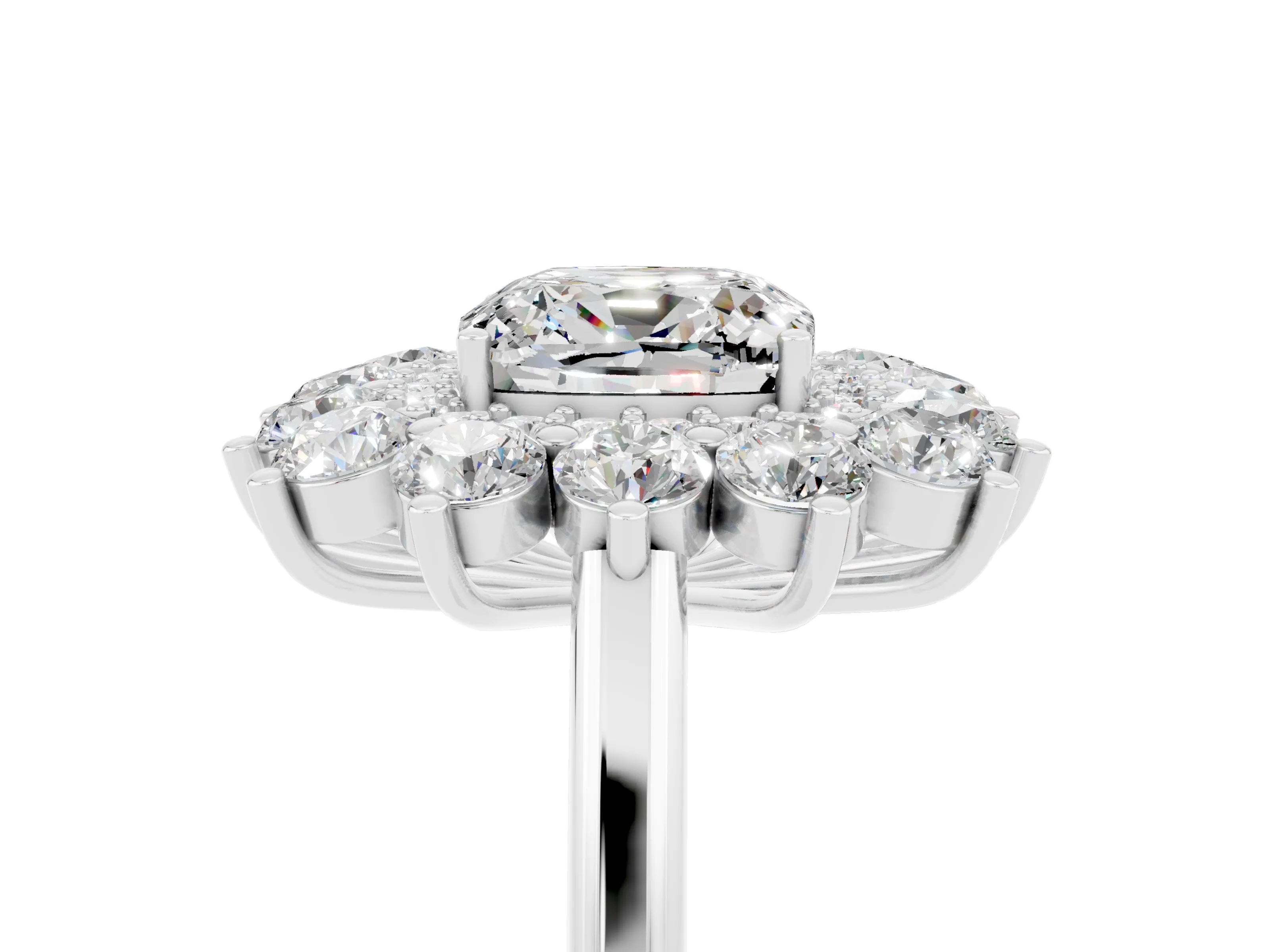 White gold Cushion Cut Halo Cluster Diamond Ring with Pave Band and Four-Prong Setting_30