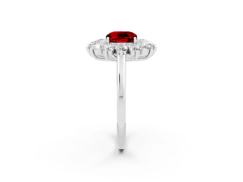White gold Cushion Cut Halo Cluster Diamond Ring with Pave Band and Four-Prong Setting_30