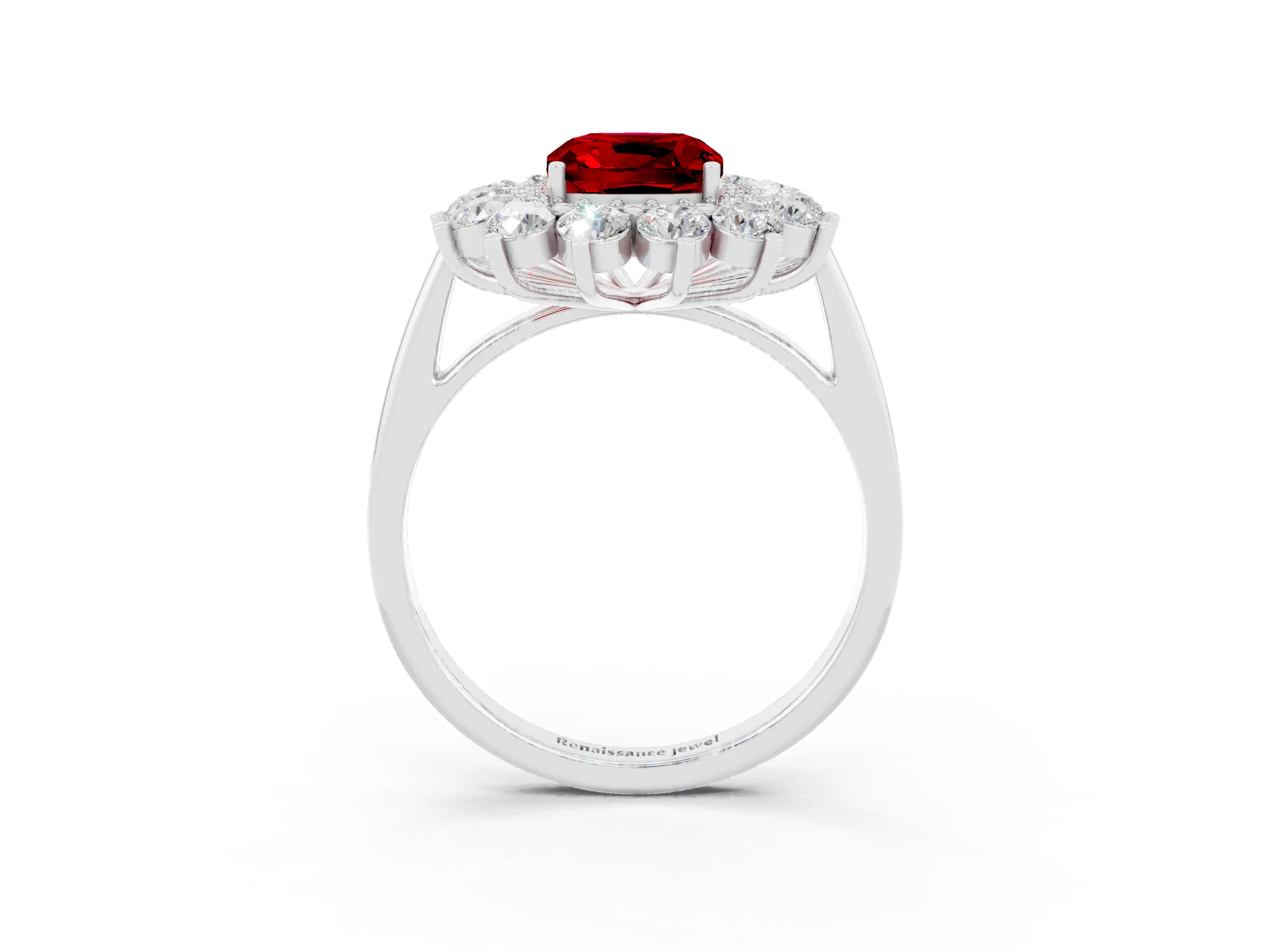White gold Cushion Cut Halo Cluster Diamond Ring with Pave Band and Four-Prong Setting_3