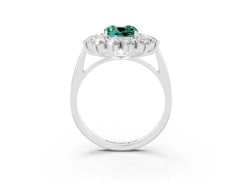 White gold Cushion Cut Halo Cluster Diamond Ring with Pave Band and Four-Prong Setting_3