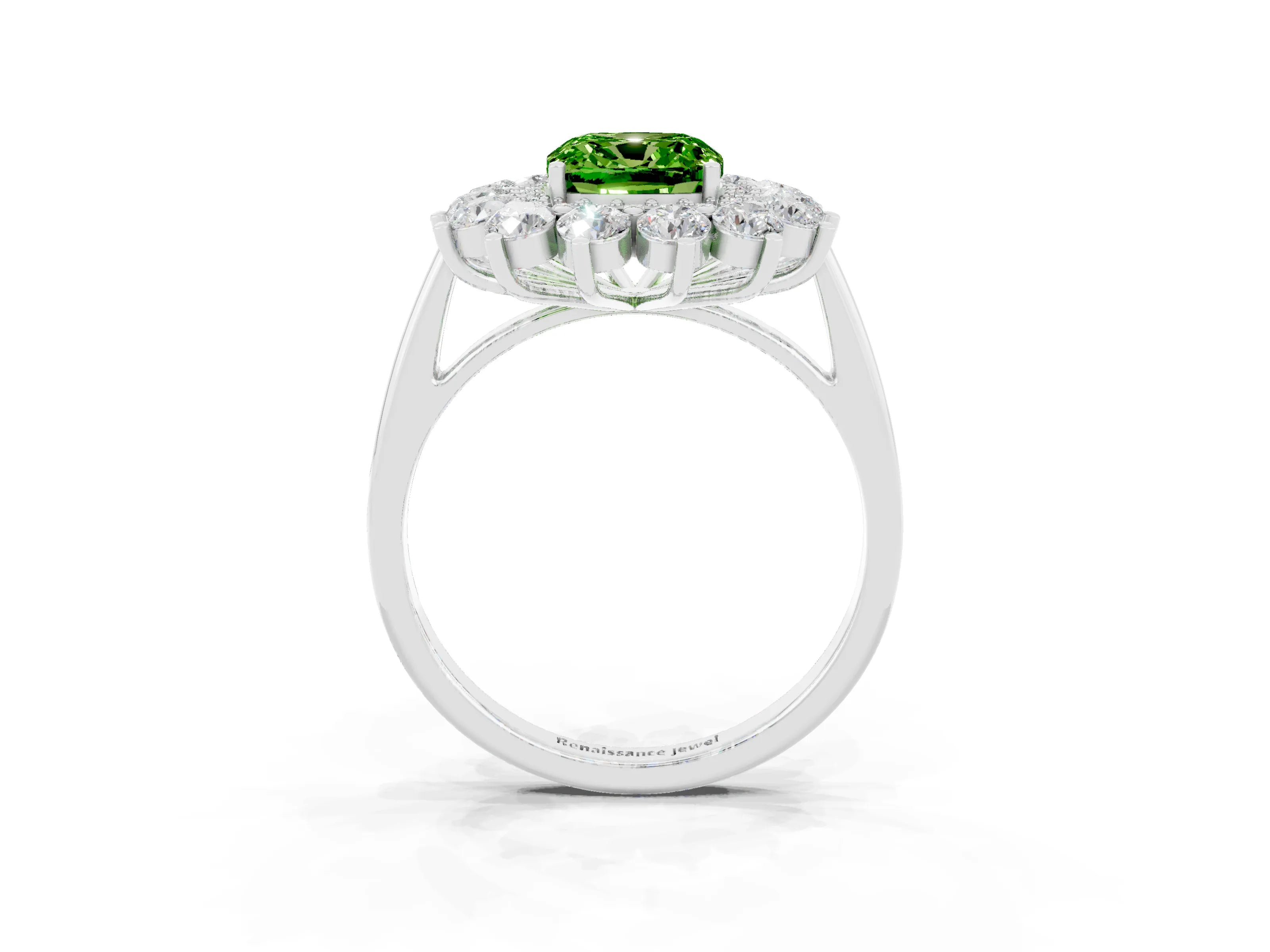 White gold Cushion Cut Halo Cluster Diamond Ring with Pave Band and Four-Prong Setting_3