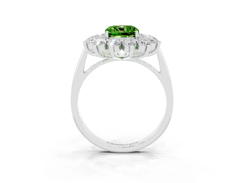 White gold Cushion Cut Halo Cluster Diamond Ring with Pave Band and Four-Prong Setting_3
