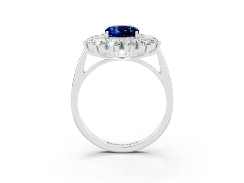 White gold Cushion Cut Halo Cluster Diamond Ring with Pave Band and Four-Prong Setting_3