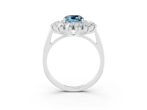 White gold Cushion Cut Halo Cluster Diamond Ring with Pave Band and Four-Prong Setting_3