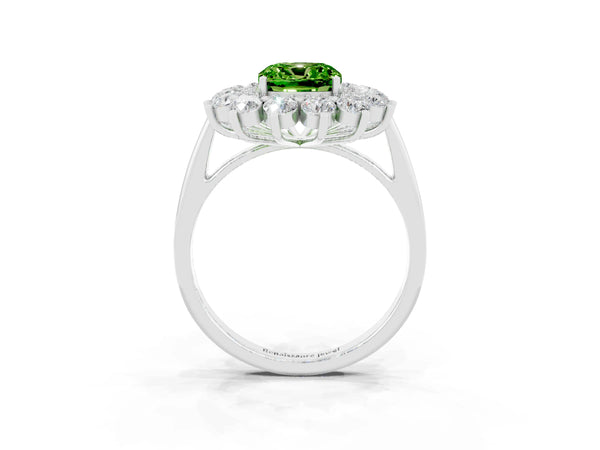 White gold Cushion Cut Halo Cluster Diamond Ring with Pave Band and Four-Prong Setting