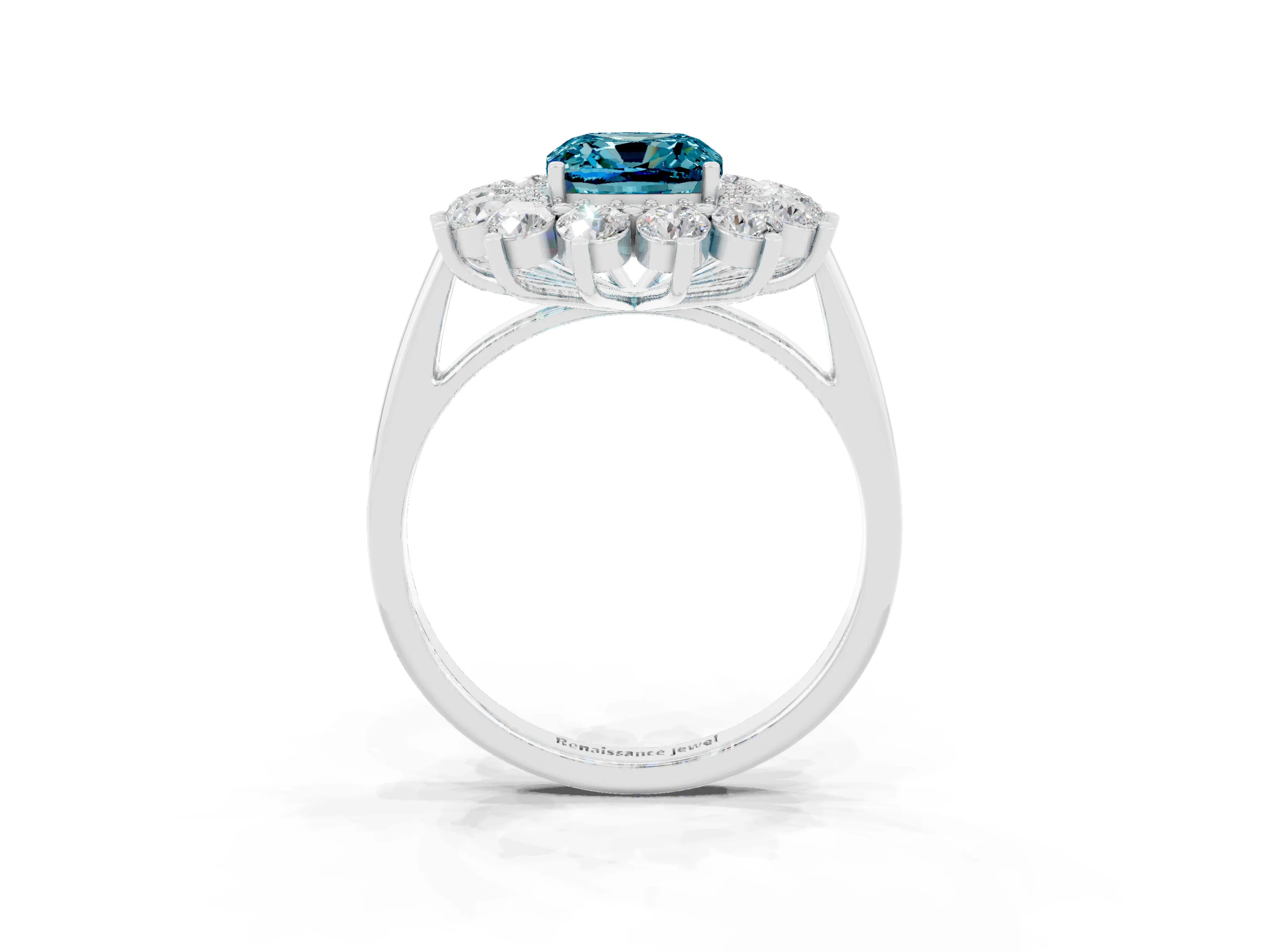 White gold Cushion Cut Halo Cluster Diamond Ring with Pave Band and Four-Prong Setting_3