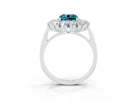 White gold Cushion Cut Halo Cluster Diamond Ring with Pave Band and Four-Prong Setting_3