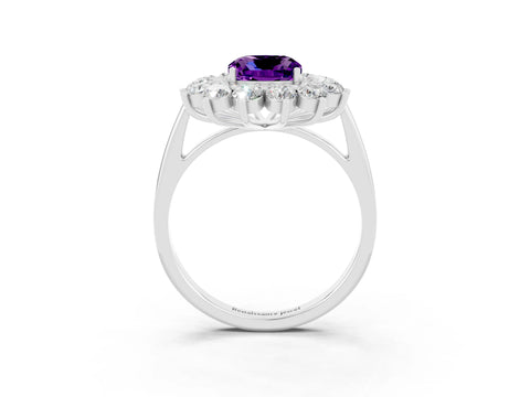 White gold Cushion Cut Halo Cluster Diamond Ring with Pave Band and Four-Prong Setting_3