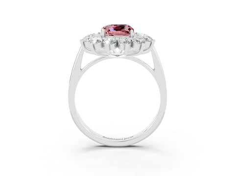 White gold Cushion Cut Halo Cluster Diamond Ring with Pave Band and Four-Prong Setting_3