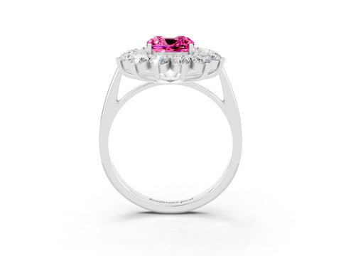 White gold Cushion Cut Halo Cluster Diamond Ring with Pave Band and Four-Prong Setting_3