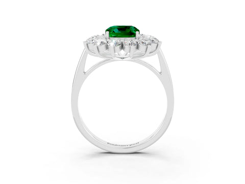 White gold Cushion Cut Halo Cluster Diamond Ring with Pave Band and Four-Prong Setting_3
