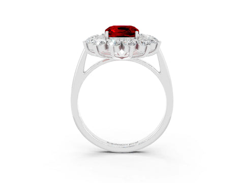 White gold Cushion Cut Halo Cluster Diamond Ring with Pave Band and Four-Prong Setting_3