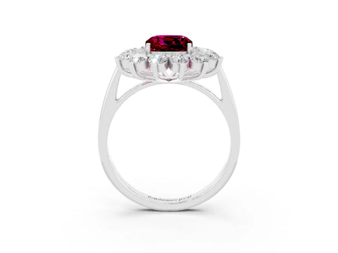 White gold Cushion Cut Halo Cluster Diamond Ring with Pave Band and Four-Prong Setting_3
