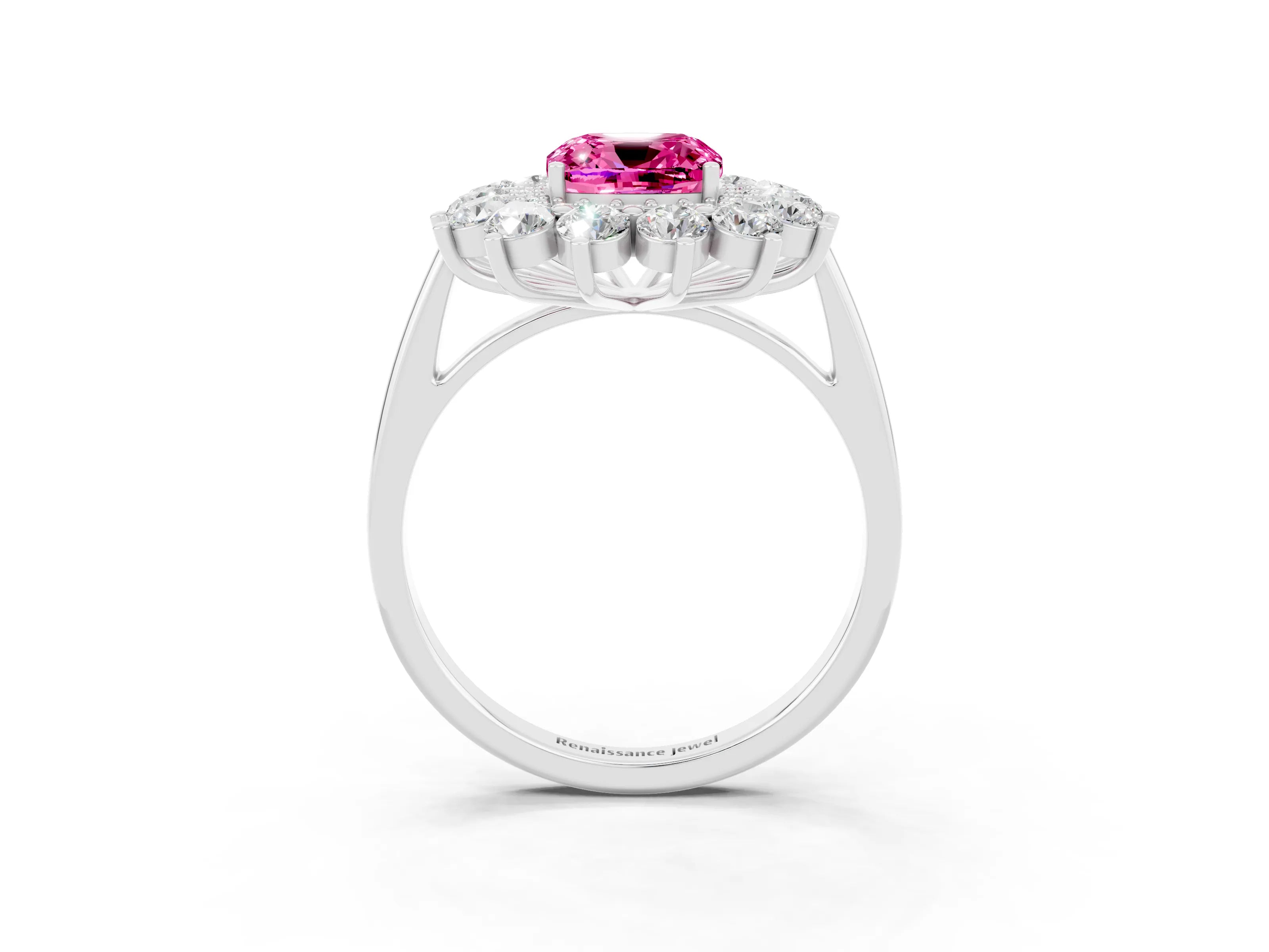 White gold Cushion Cut Halo Cluster Diamond Ring with Pave Band and Four-Prong Setting_3
