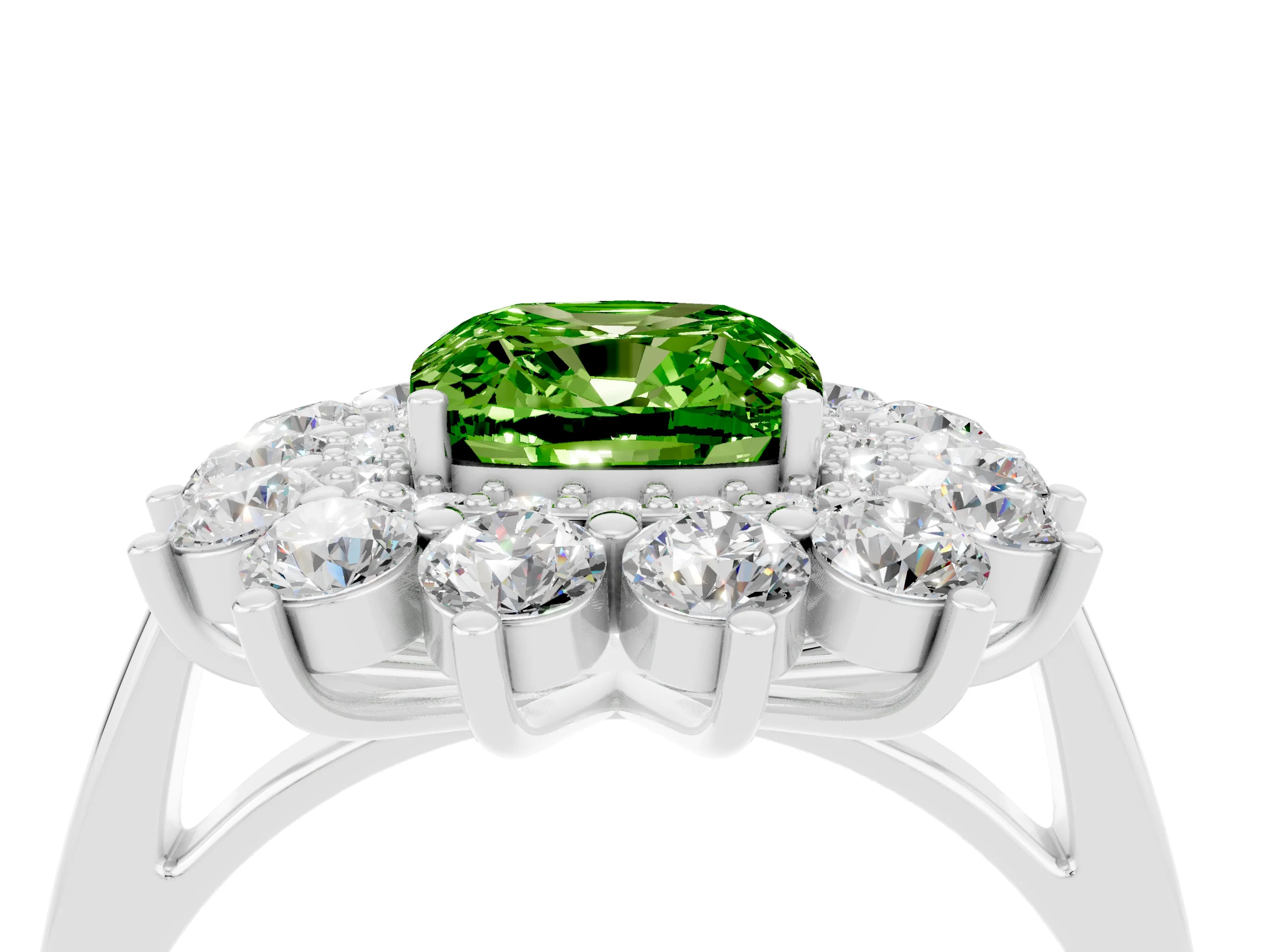 White gold Cushion Cut Halo Cluster Diamond Ring with Pave Band and Four-Prong Setting_4