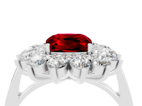 White gold Cushion Cut Halo Cluster Diamond Ring with Pave Band and Four-Prong Setting_4