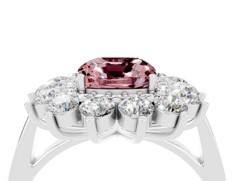 White gold Cushion Cut Halo Cluster Diamond Ring with Pave Band and Four-Prong Setting_4