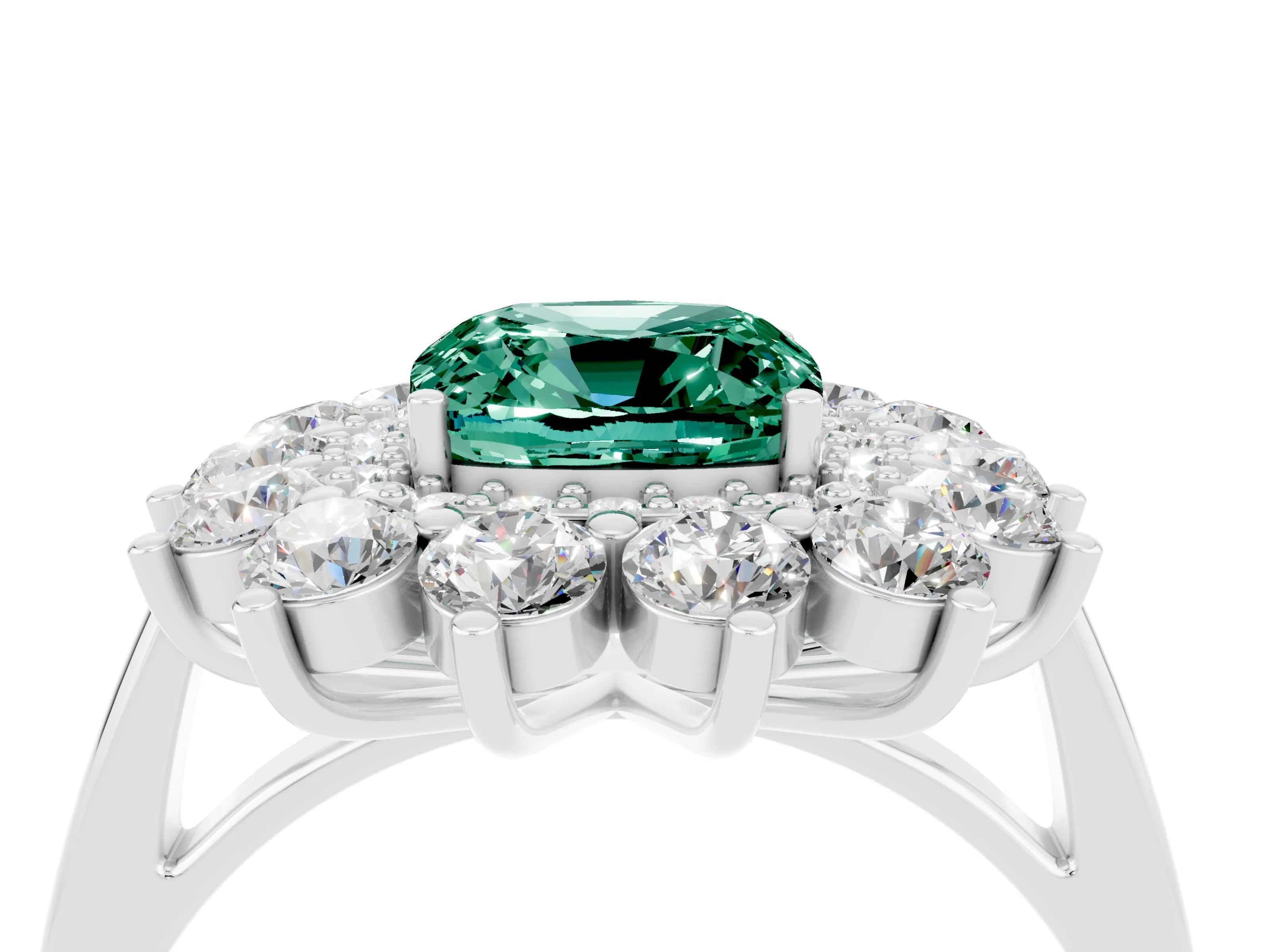 White gold Cushion Cut Halo Cluster Diamond Ring with Pave Band and Four-Prong Setting_4