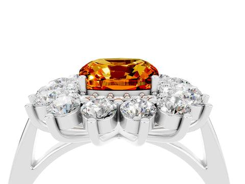 White gold Cushion Cut Halo Cluster Diamond Ring with Pave Band and Four-Prong Setting_4