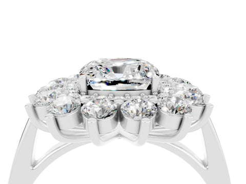 White gold Cushion Cut Halo Cluster Diamond Ring with Pave Band and Four-Prong Setting_4