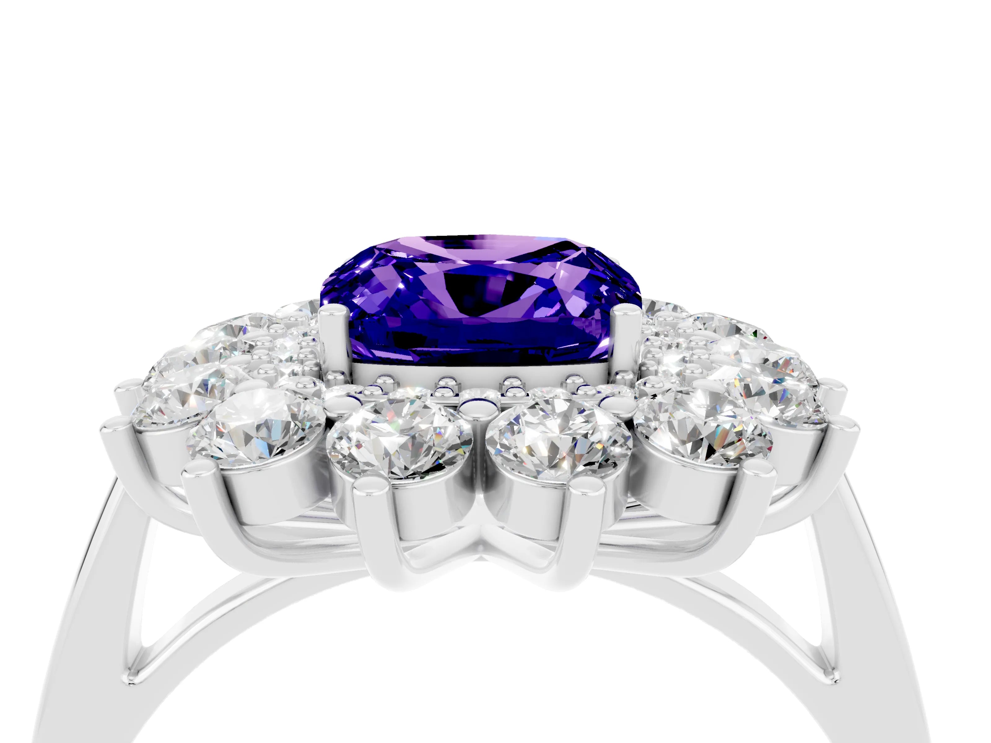 White gold Cushion Cut Halo Cluster Diamond Ring with Pave Band and Four-Prong Setting_4