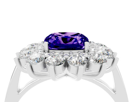 White gold Cushion Cut Halo Cluster Diamond Ring with Pave Band and Four-Prong Setting_4