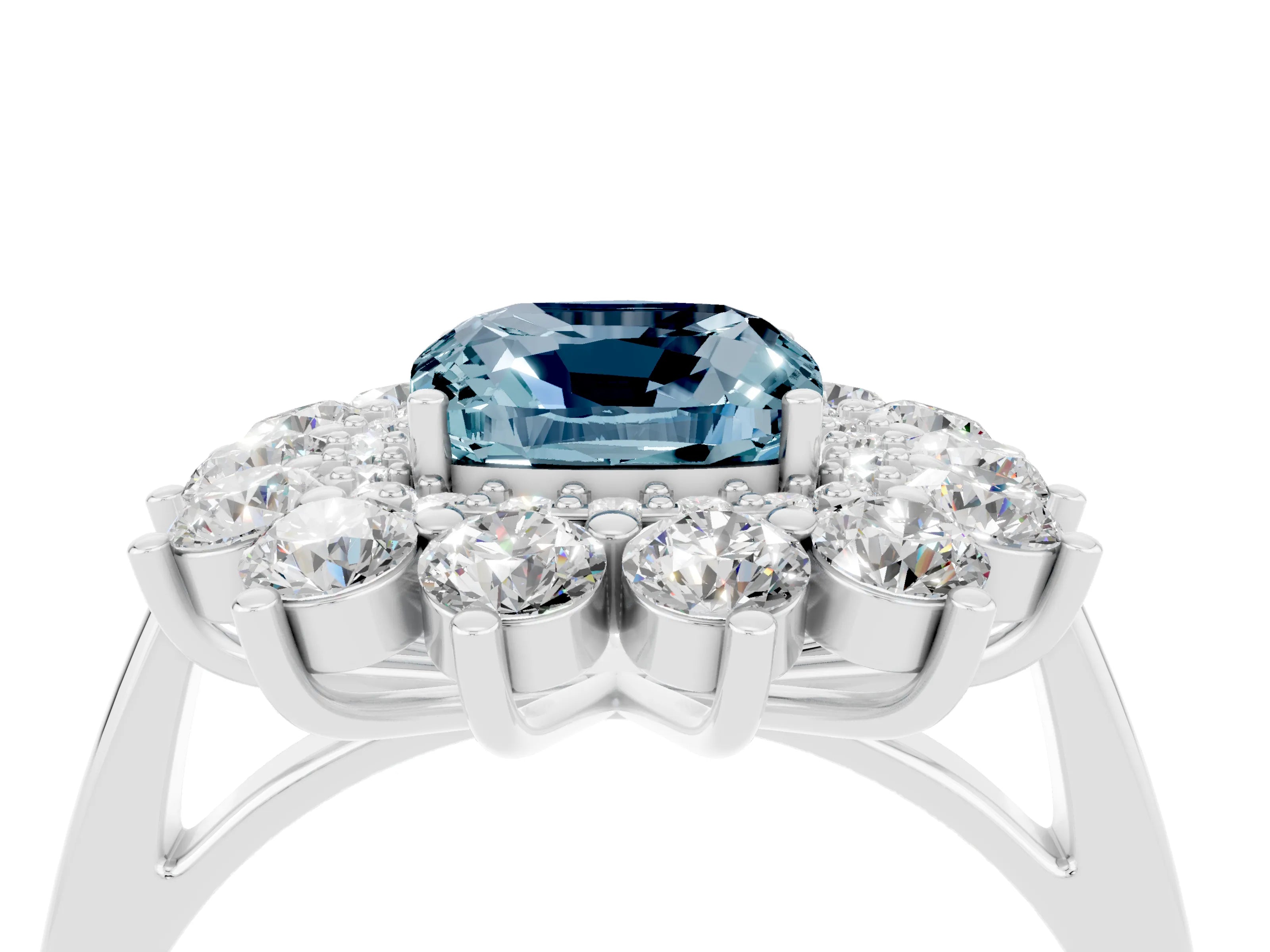 White gold Cushion Cut Halo Cluster Diamond Ring with Pave Band and Four-Prong Setting_4