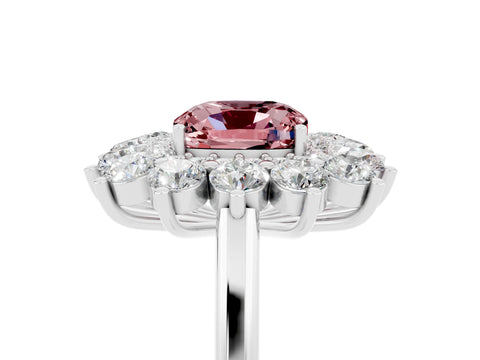 White gold Cushion Cut Halo Cluster Diamond Ring with Pave Band and Four-Prong Setting_5