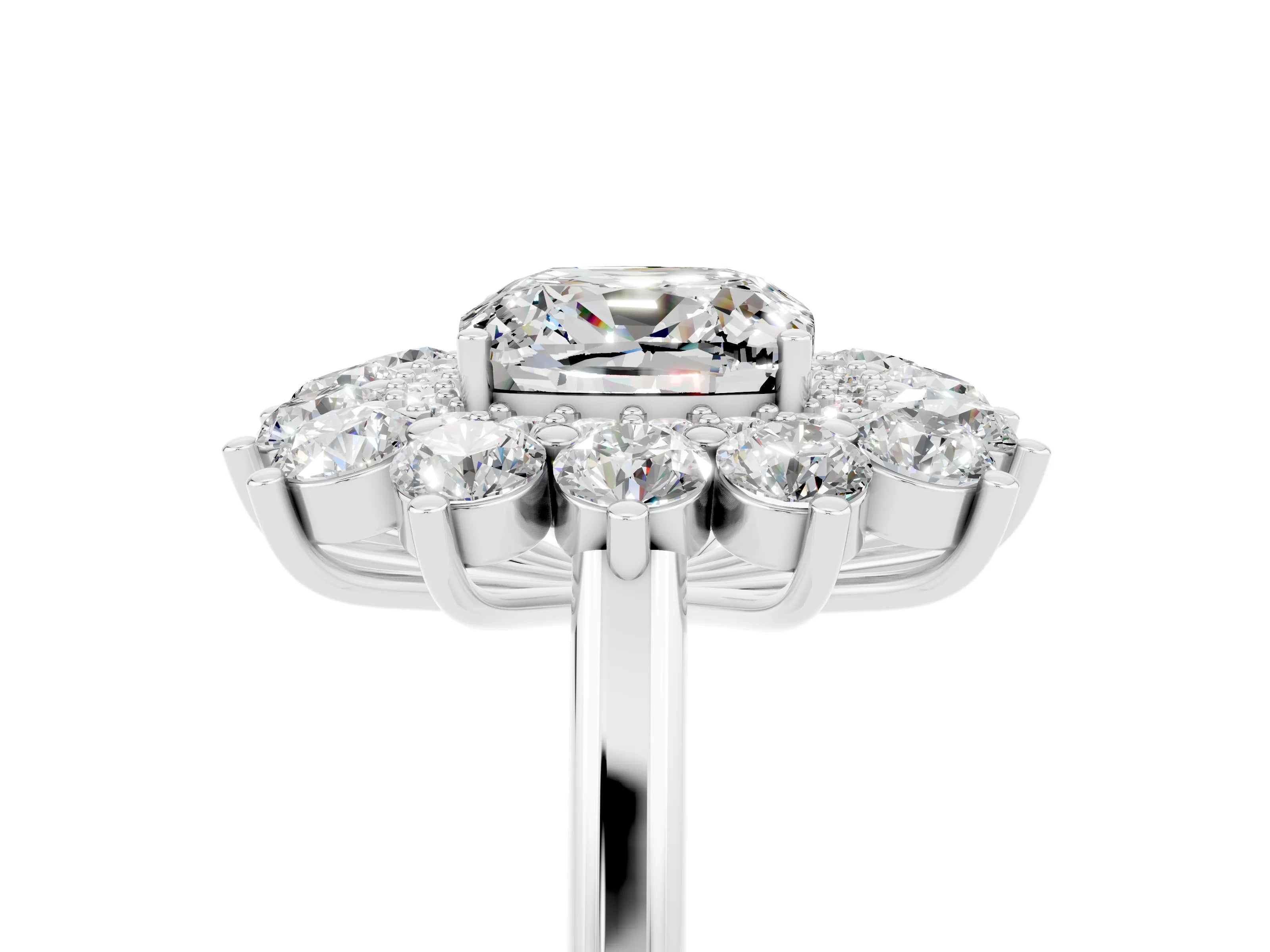 White gold Cushion Cut Halo Cluster Diamond Ring with Pave Band and Four-Prong Setting_5