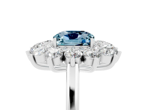 White gold Cushion Cut Halo Cluster Diamond Ring with Pave Band and Four-Prong Setting_5