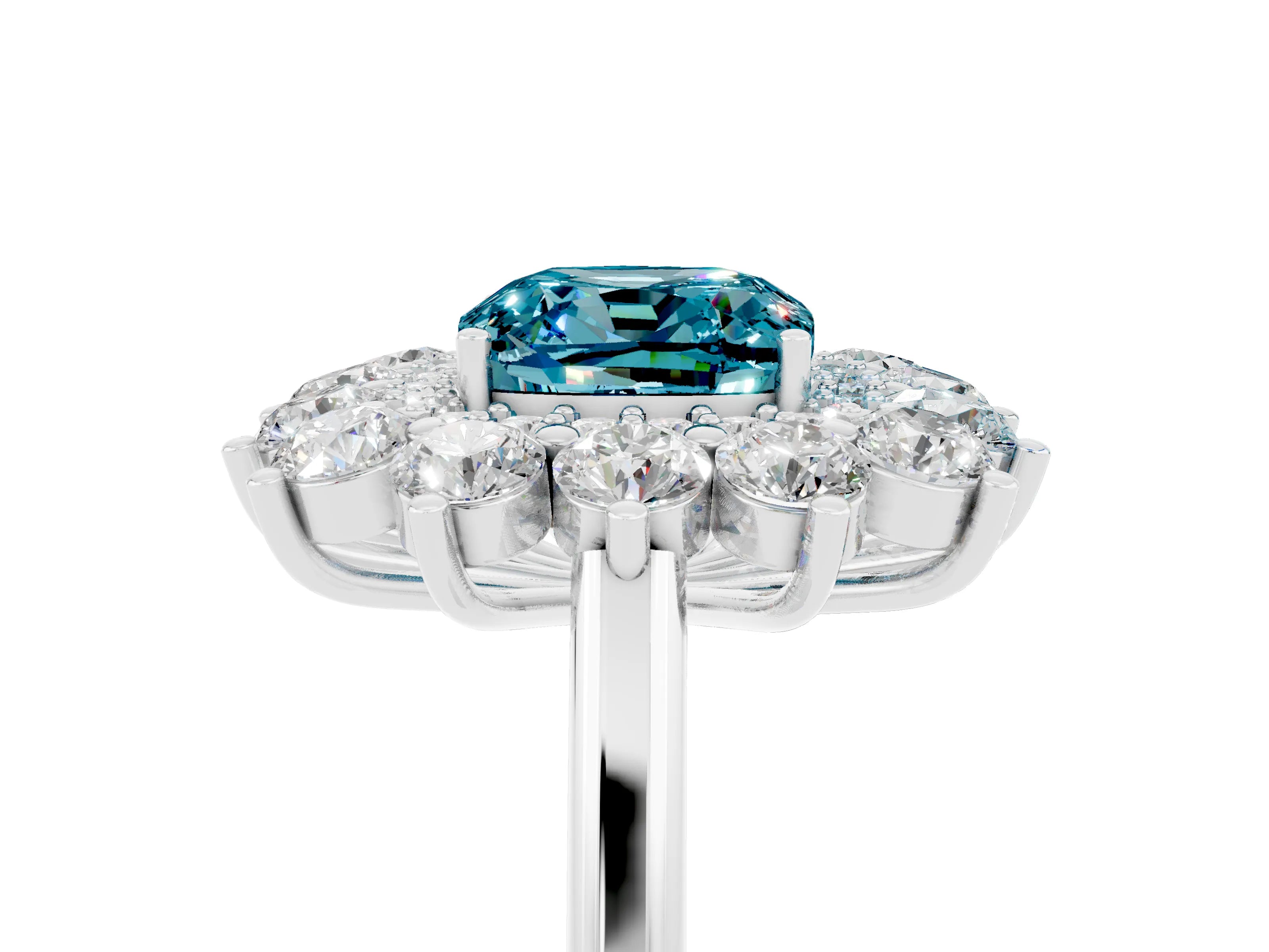 White gold Cushion Cut Halo Cluster Diamond Ring with Pave Band and Four-Prong Setting_5