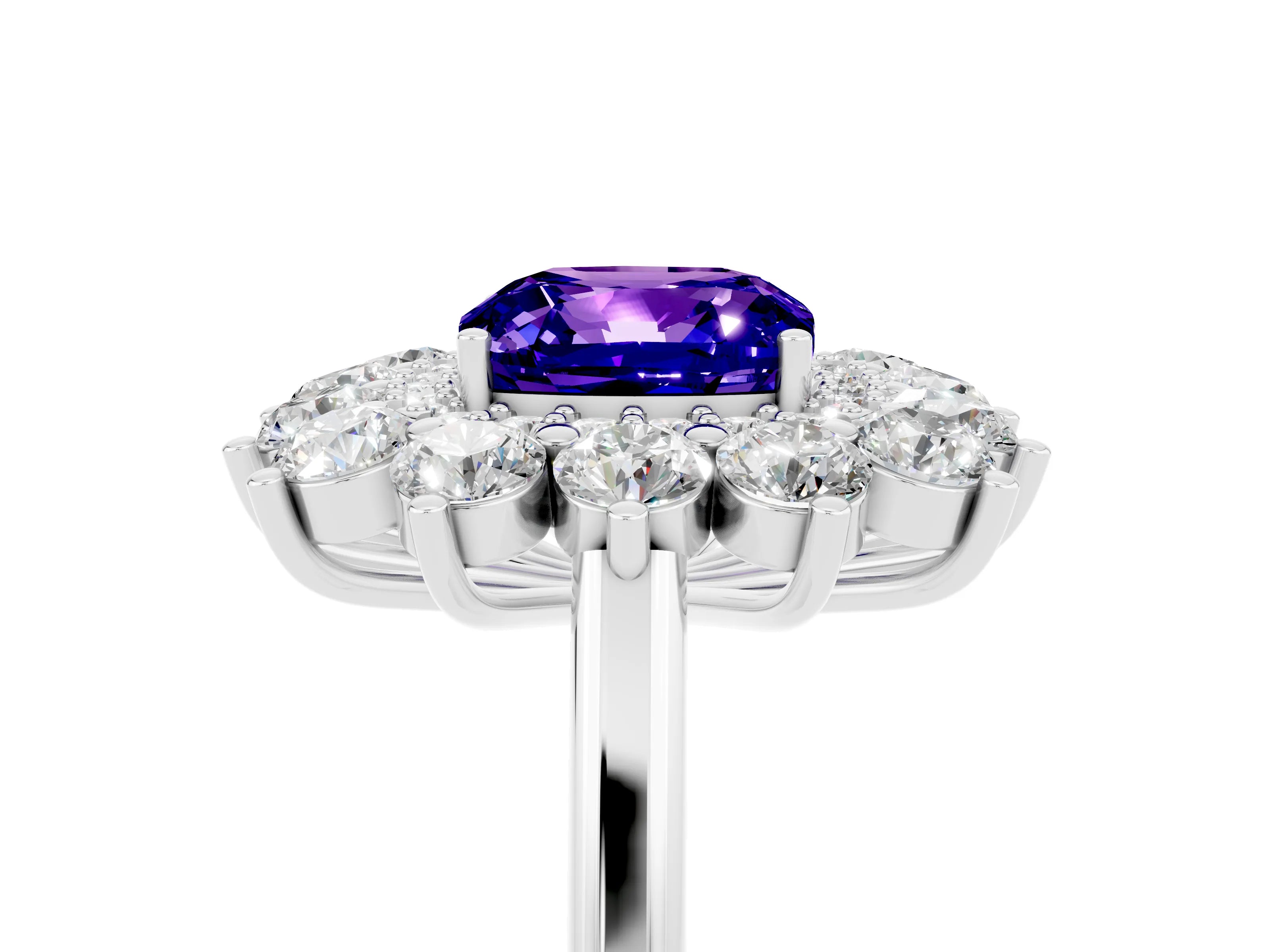 White gold Cushion Cut Halo Cluster Diamond Ring with Pave Band and Four-Prong Setting_5