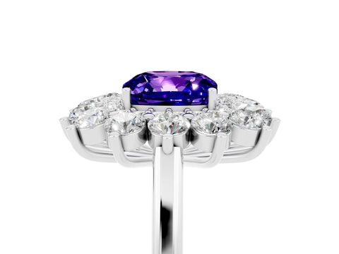 White gold Cushion Cut Halo Cluster Diamond Ring with Pave Band and Four-Prong Setting_5