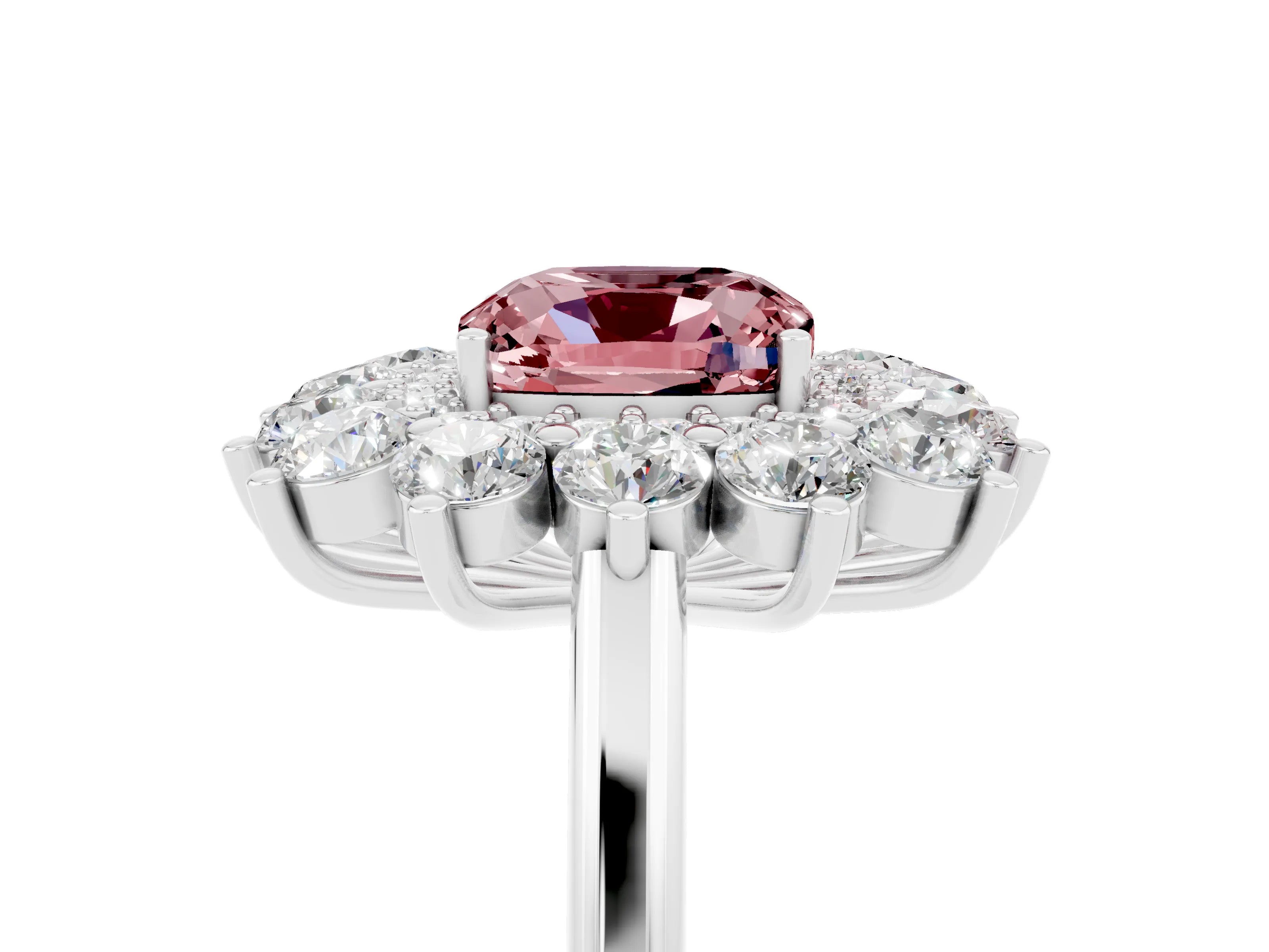 White gold Cushion Cut Halo Cluster Diamond Ring with Pave Band and Four-Prong Setting_5