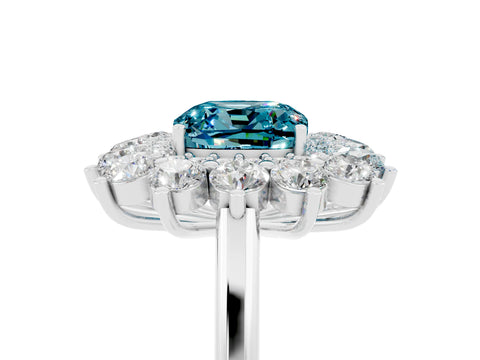 White gold Cushion Cut Halo Cluster Diamond Ring with Pave Band and Four-Prong Setting_5